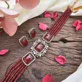 Unique Layered Victorian Diamond High Neck Choker-Red Bead-VV1887